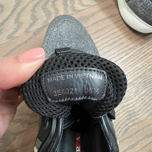 Prada Platform Black Metallic Sneakers Oxfords size 36 1/2 or 6.5 - Picture 4 of 11